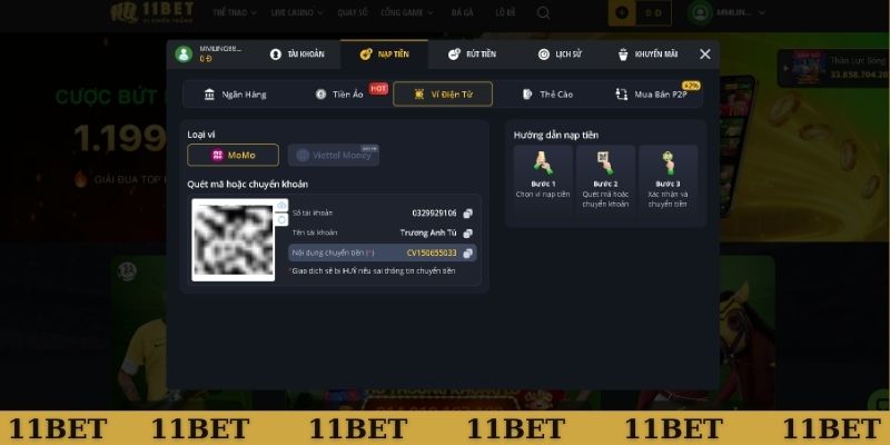 Hướng dẫn nạp qua ví điện tử 11Bet